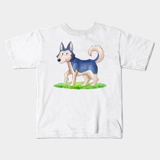 Wolf Blue Hand Drawn Kids T-Shirt